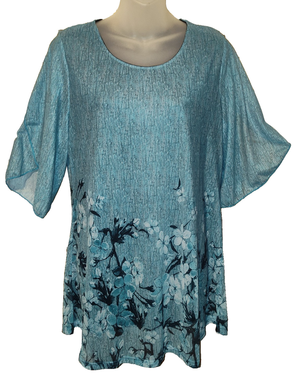 Ninedaily Women’s Blue Floral Print 3/4 Sleeve Tunic Top Size L BG29